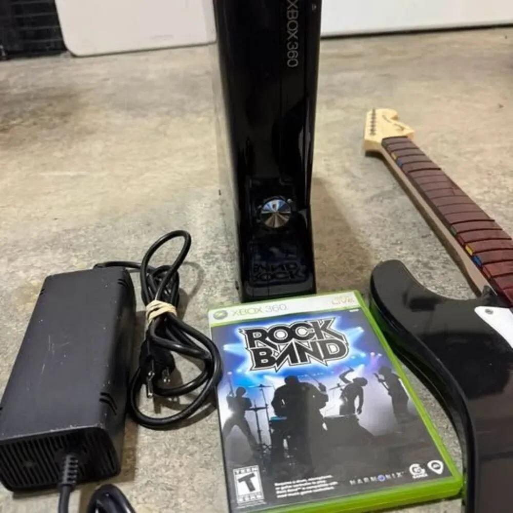 Microsoft Xbox 360 S 250 gb Console with Rock Band Guitar and Game